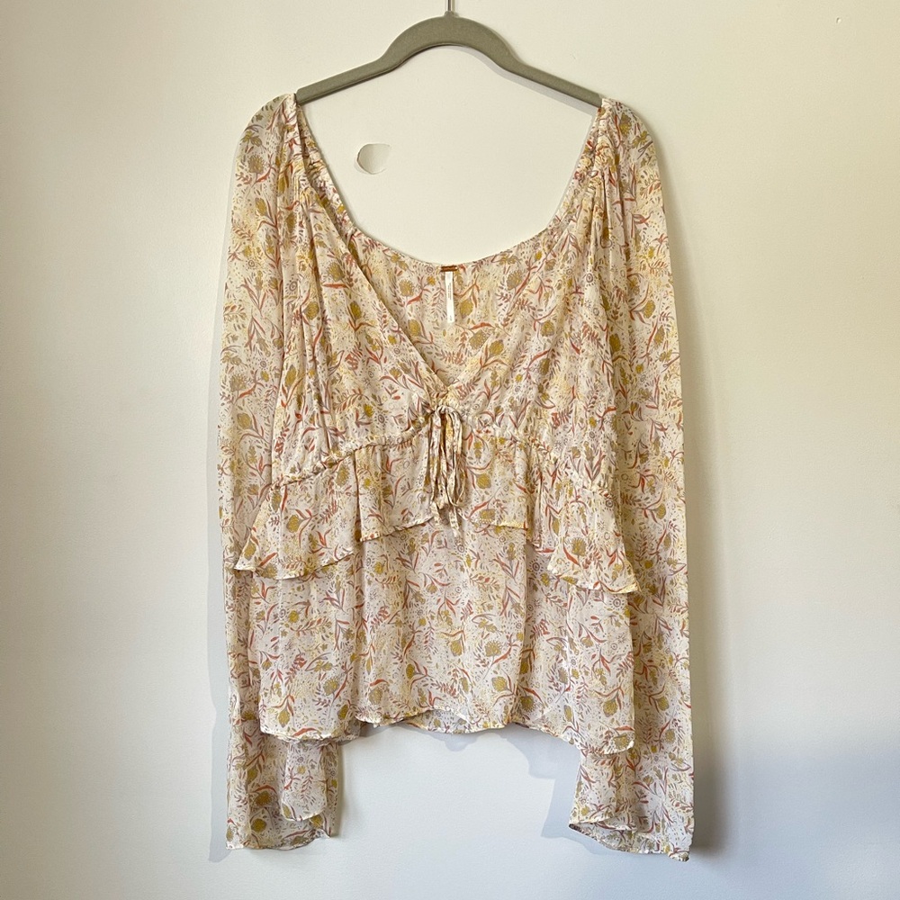 SOLD Free People Uptown Bell Sleeve Blouse Sheer Floral - Picture 1 of 12